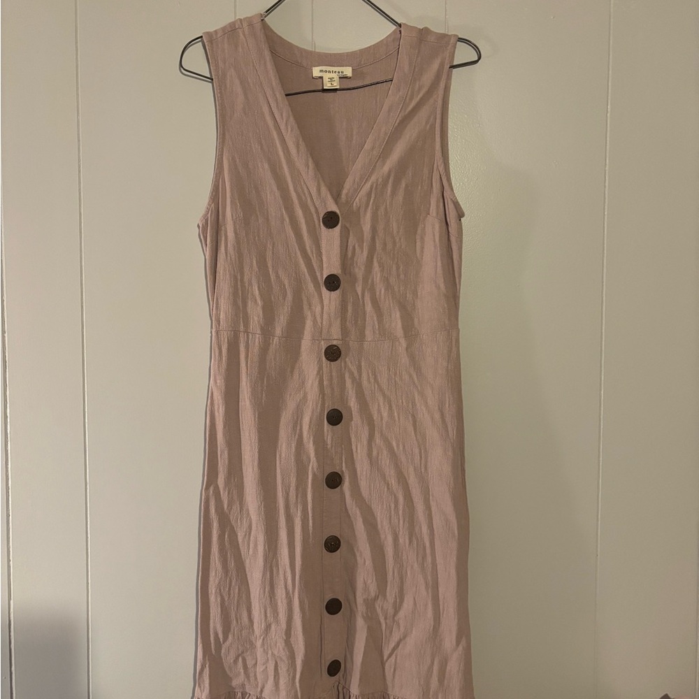 Monteau Tan Sleeveless Buttoned Midi Sundress
